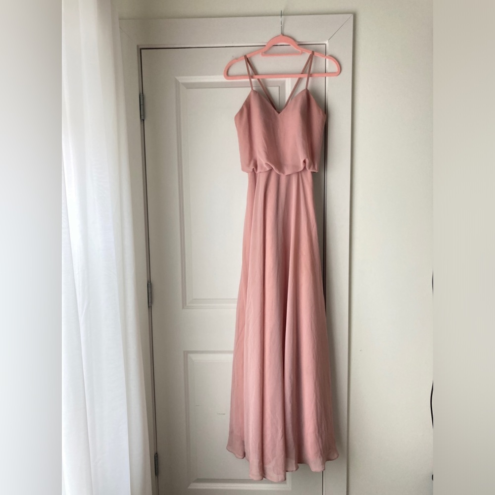 Pink, long, flowy bridesmaid dress (size 4)